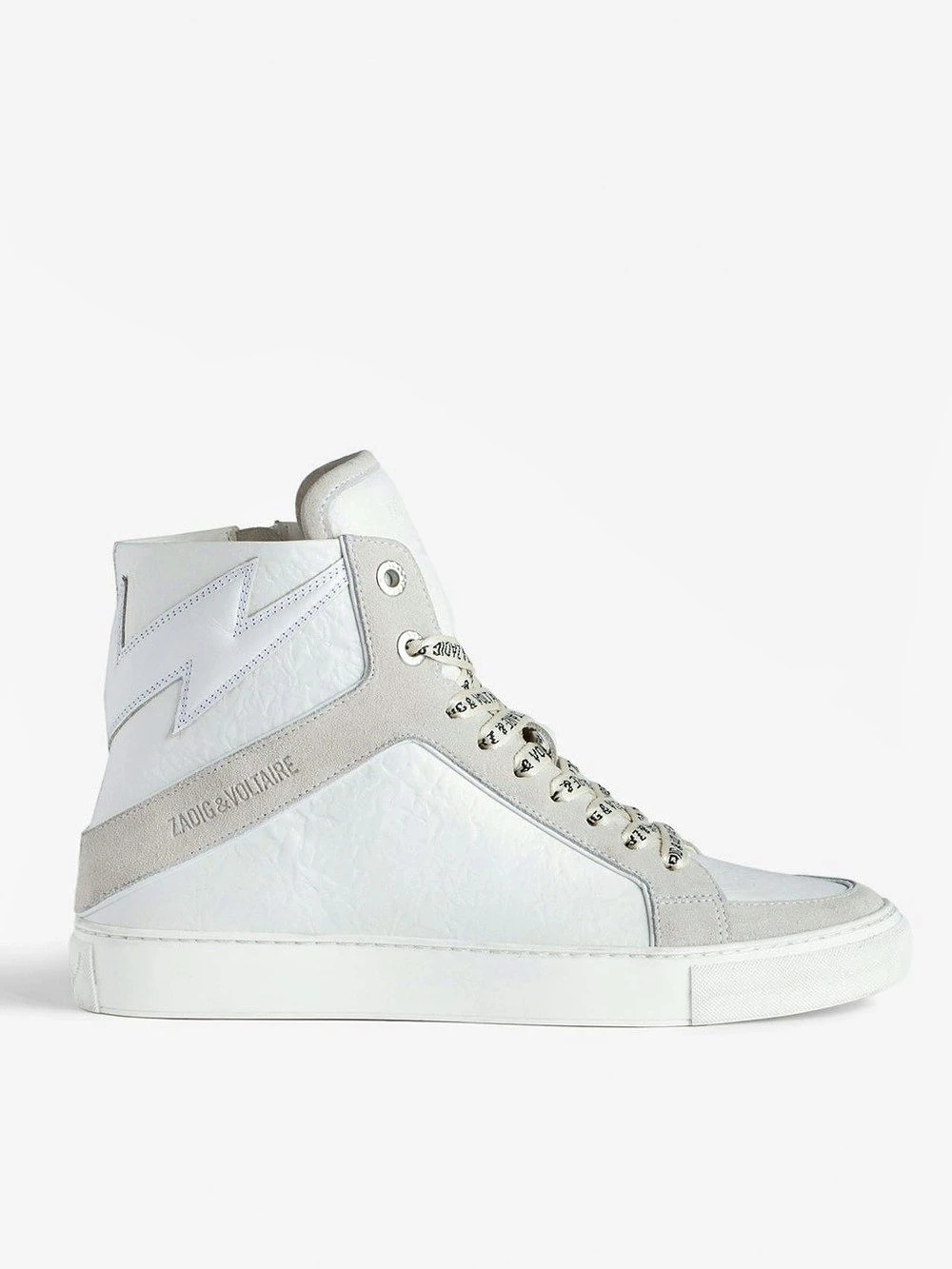 NIB Zadig & Voltaire ZV1747 High Flash High-Top Crinkled Sneakers White & Gray